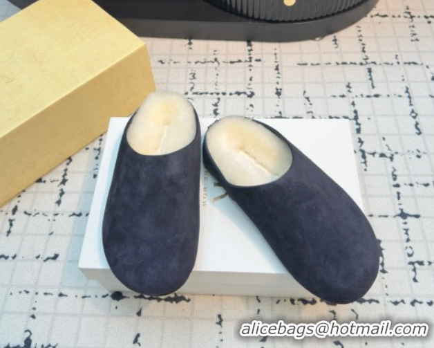 Best Grade The Row Hudson Flat Mules in Suede and Wool Blue 1208130 2026