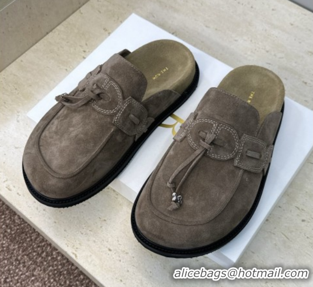 Best Grade The Row Suede Mules with Tie Grey 0224062 2026