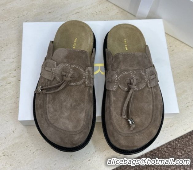 Best Grade The Row Suede Mules with Tie Grey 0224062 2026