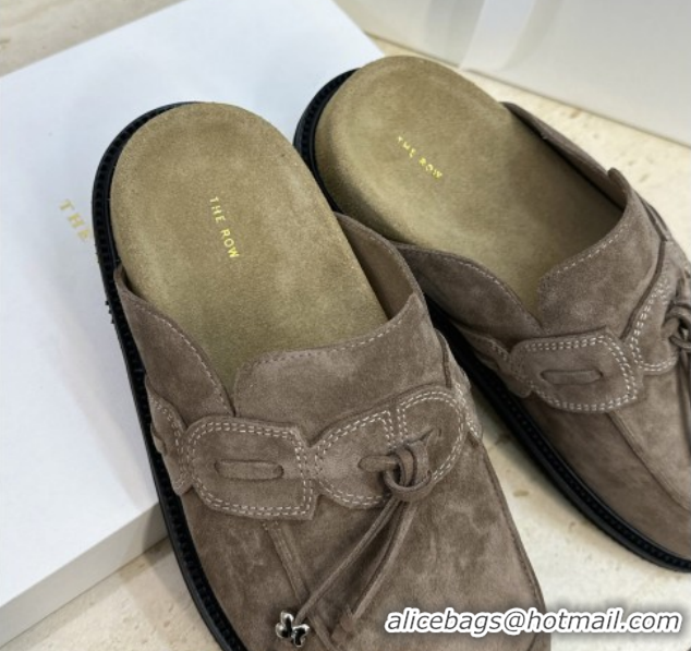 Best Grade The Row Suede Mules with Tie Grey 0224062 2026