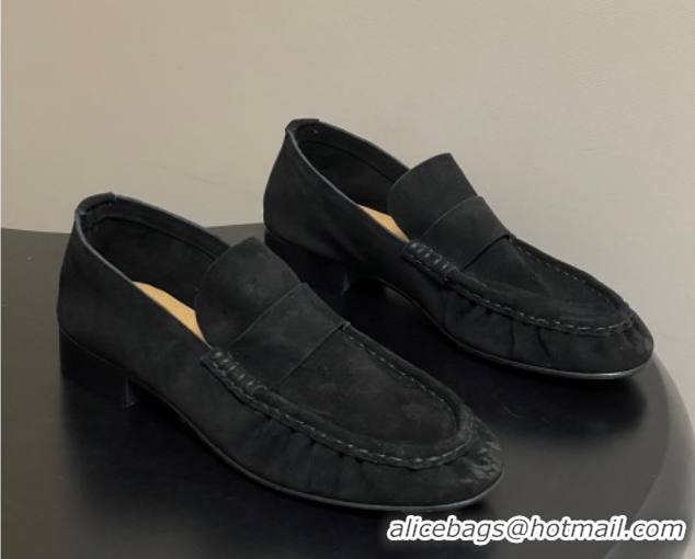 Good Quality The Row Suede Loafers Black TR022401 2026