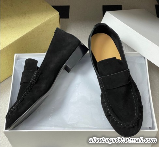 Good Quality The Row Suede Loafers Black TR022401 2026