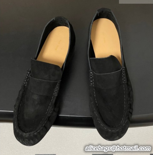Good Quality The Row Suede Loafers Black TR022401 2026