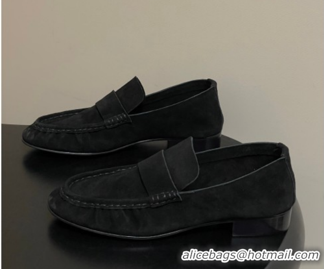 Good Quality The Row Suede Loafers Black TR022401 2026