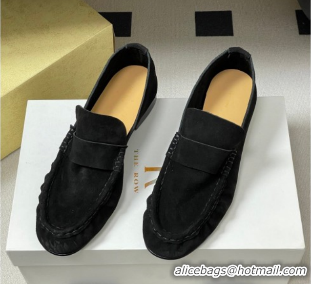 Good Quality The Row Suede Loafers Black TR022401 2026