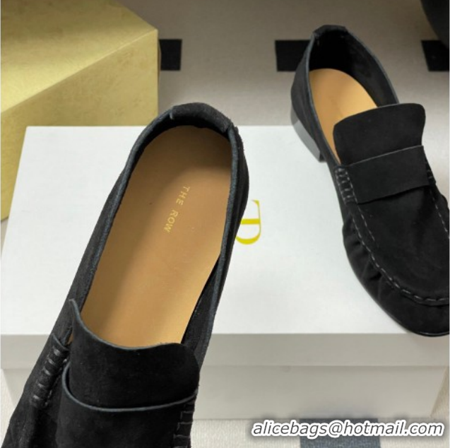Good Quality The Row Suede Loafers Black TR022401 2026