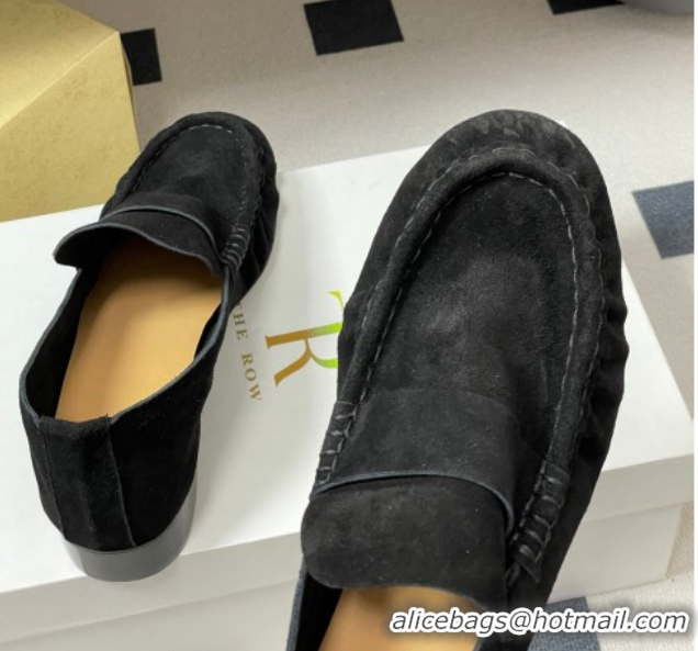 Good Quality The Row Suede Loafers Black TR022401 2026