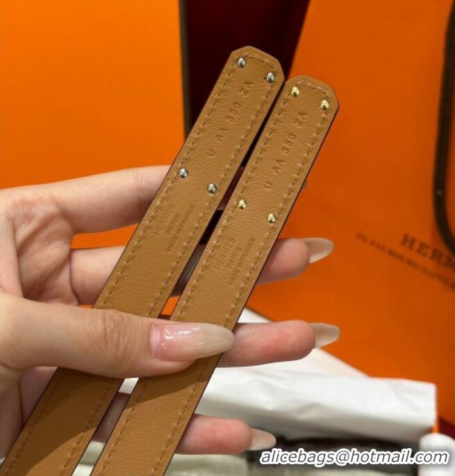 Famous Brand Hermes Kelly Duo Belt 1.8cm in Epsom Calfskin H102202 Brown/Gold 2024