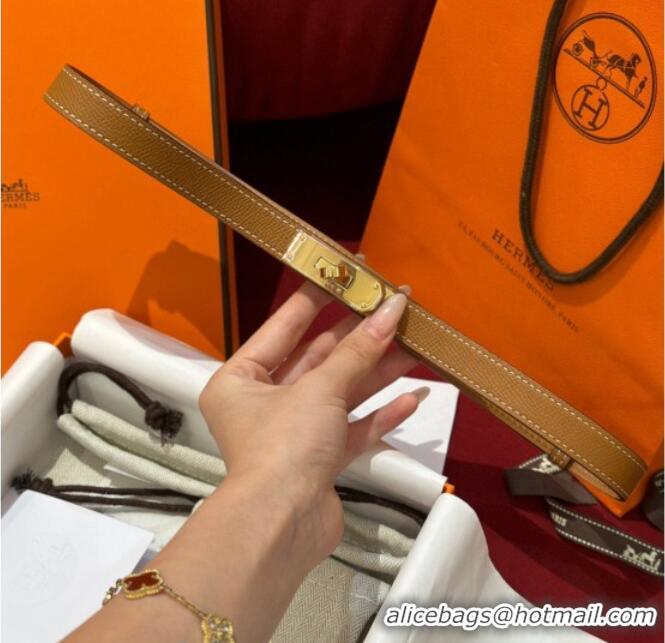 Famous Brand Hermes Kelly Duo Belt 1.8cm in Epsom Calfskin H102202 Brown/Gold 2024