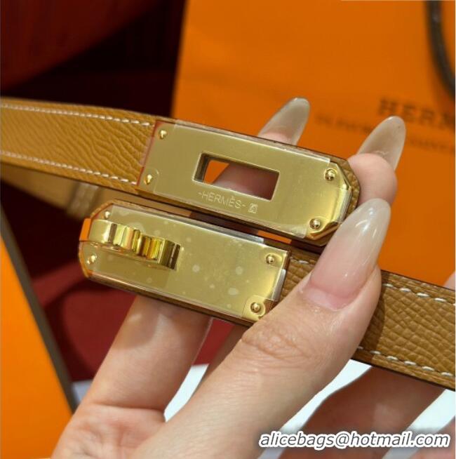 Famous Brand Hermes Kelly Duo Belt 1.8cm in Epsom Calfskin H102202 Brown/Gold 2024