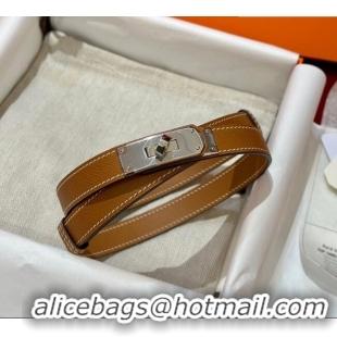 Luxury Discount Hermes Kelly Duo Belt 1.8cm in Epsom Calfskin H102202 Brown/Silver 2024