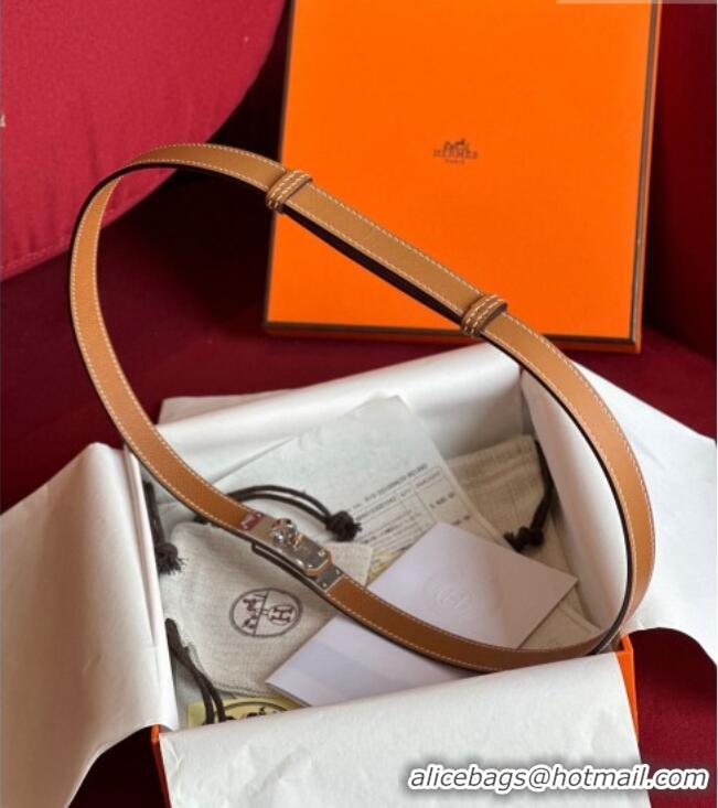 Luxury Discount Hermes Kelly Duo Belt 1.8cm in Epsom Calfskin H102202 Brown/Silver 2024