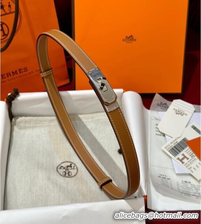 Luxury Discount Hermes Kelly Duo Belt 1.8cm in Epsom Calfskin H102202 Brown/Silver 2024