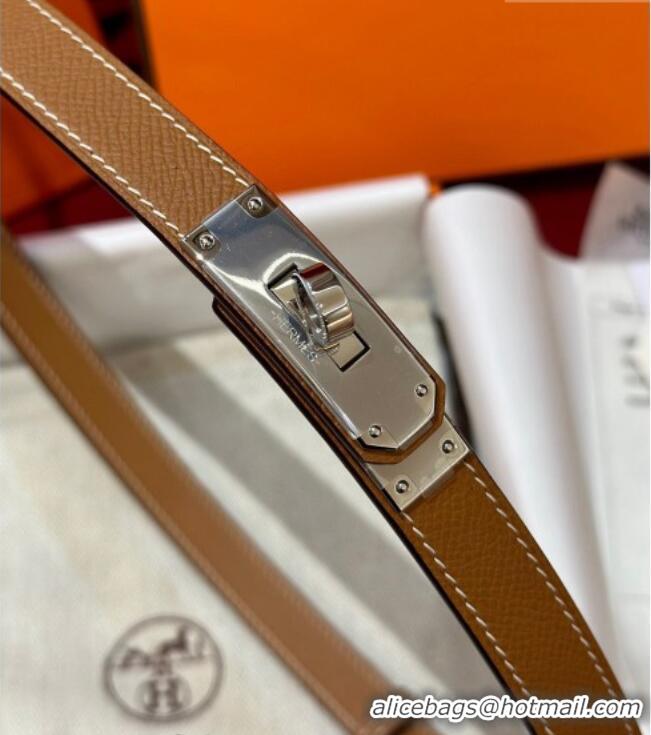 Luxury Discount Hermes Kelly Duo Belt 1.8cm in Epsom Calfskin H102202 Brown/Silver 2024