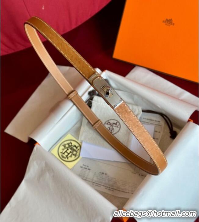 Luxury Discount Hermes Kelly Duo Belt 1.8cm in Epsom Calfskin H102202 Brown/Silver 2024