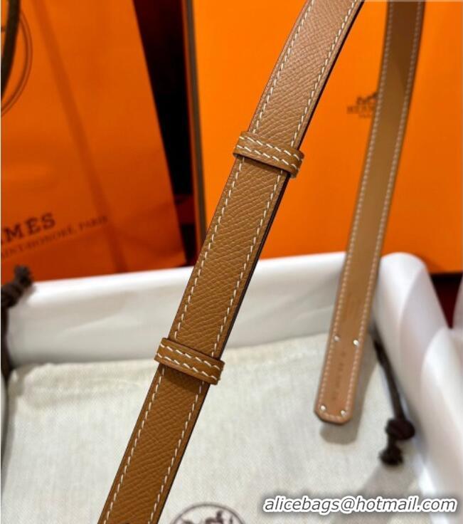 Luxury Discount Hermes Kelly Duo Belt 1.8cm in Epsom Calfskin H102202 Brown/Silver 2024
