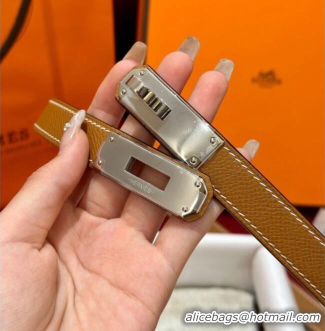 Luxury Discount Hermes Kelly Duo Belt 1.8cm in Epsom Calfskin H102202 Brown/Silver 2024
