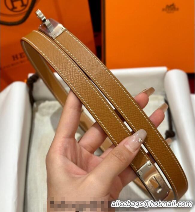 Luxury Discount Hermes Kelly Duo Belt 1.8cm in Epsom Calfskin H102202 Brown/Silver 2024