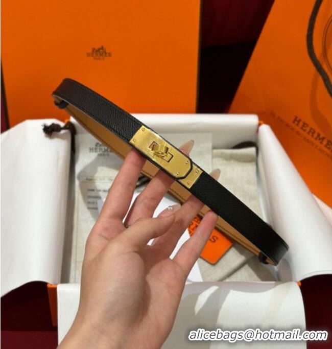Cheapest Hermes Kelly Duo Belt 1.8cm in Epsom Calfskin H102202 Black/Gold 2024