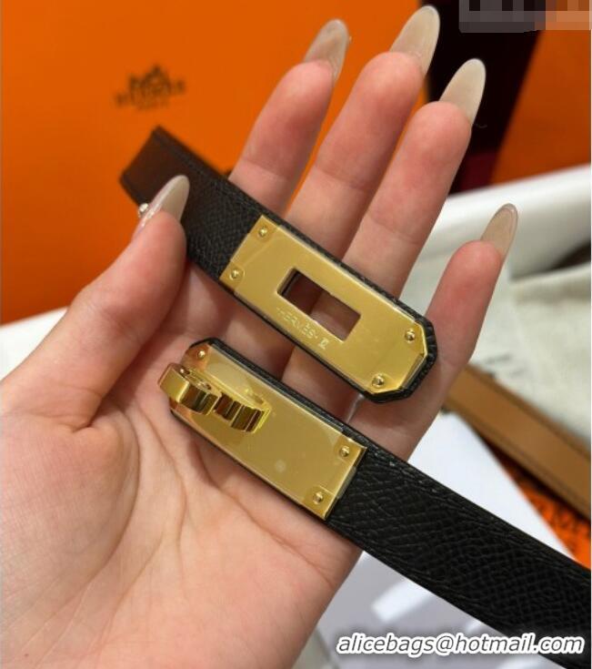 Cheapest Hermes Kelly Duo Belt 1.8cm in Epsom Calfskin H102202 Black/Gold 2024