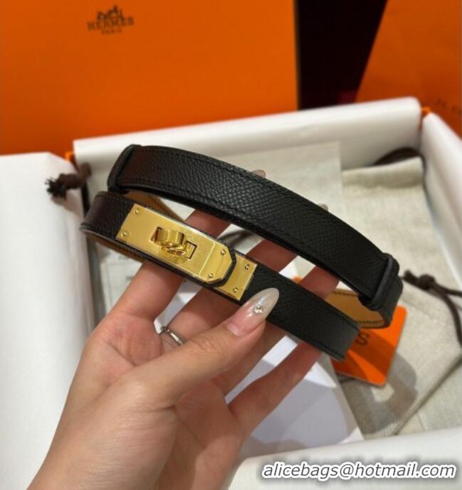 Cheapest Hermes Kelly Duo Belt 1.8cm in Epsom Calfskin H102202 Black/Gold 2024
