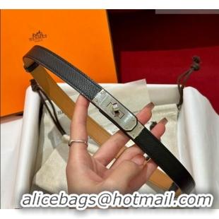 Top Quality Hermes Kelly Duo Belt 1.8cm in Epsom Calfskin H102202 Black/Silver 2024