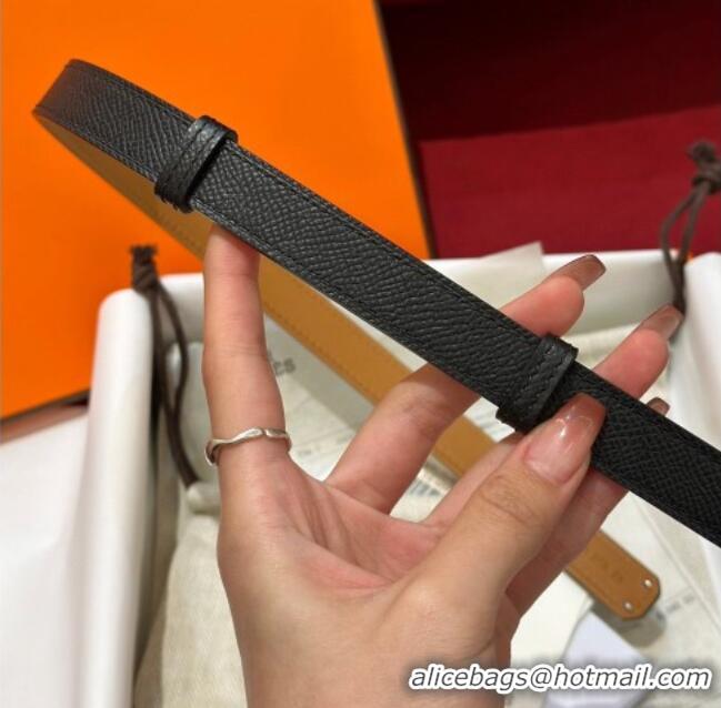Top Quality Hermes Kelly Duo Belt 1.8cm in Epsom Calfskin H102202 Black/Silver 2024
