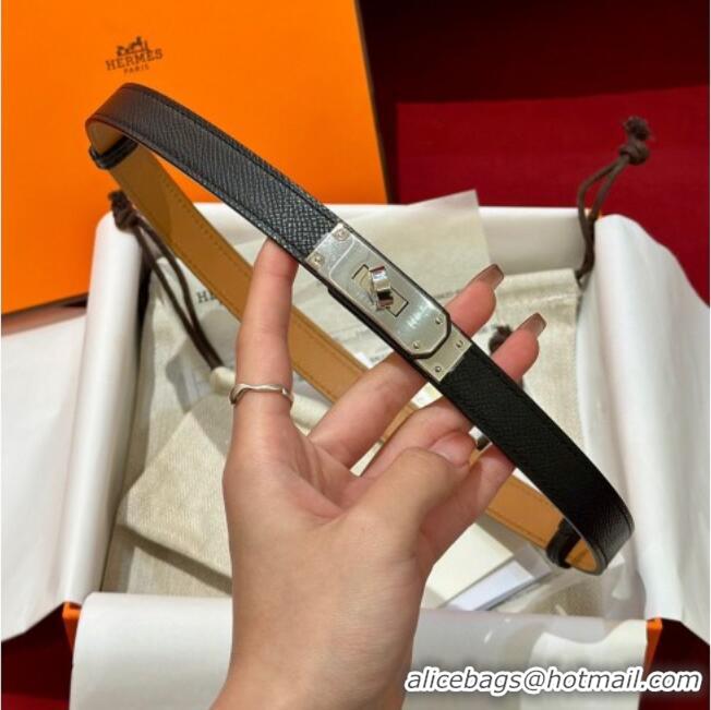 Top Quality Hermes Kelly Duo Belt 1.8cm in Epsom Calfskin H102202 Black/Silver 2024