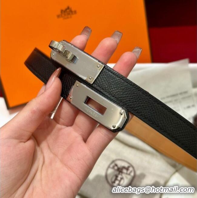 Top Quality Hermes Kelly Duo Belt 1.8cm in Epsom Calfskin H102202 Black/Silver 2024