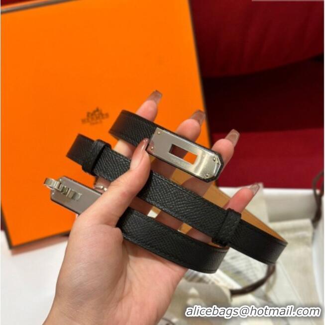 Top Quality Hermes Kelly Duo Belt 1.8cm in Epsom Calfskin H102202 Black/Silver 2024