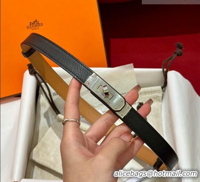 Top Quality Hermes Kelly Duo Belt 1.8cm in Epsom Calfskin H102202 Black/Silver 2024