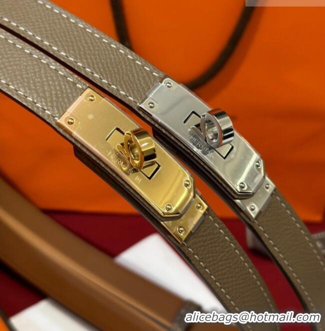 Top Grade Hermes Kelly Duo Belt 1.8cm in Epsom Calfskin H102202 Grey/Gold 2024