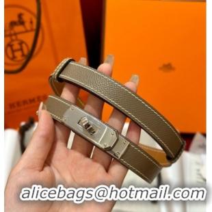 Top Grade Hermes Kelly Duo Belt 1.8cm in Epsom Calfskin H102202 Grey/Silver 2024
