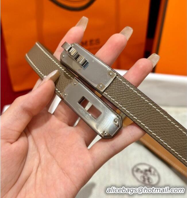 Top Grade Hermes Kelly Duo Belt 1.8cm in Epsom Calfskin H102202 Grey/Silver 2024