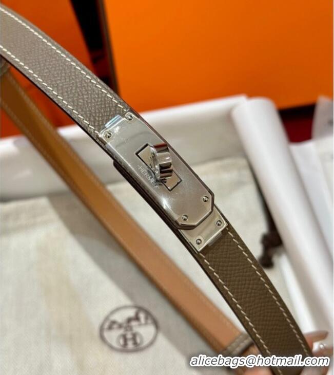 Top Grade Hermes Kelly Duo Belt 1.8cm in Epsom Calfskin H102202 Grey/Silver 2024