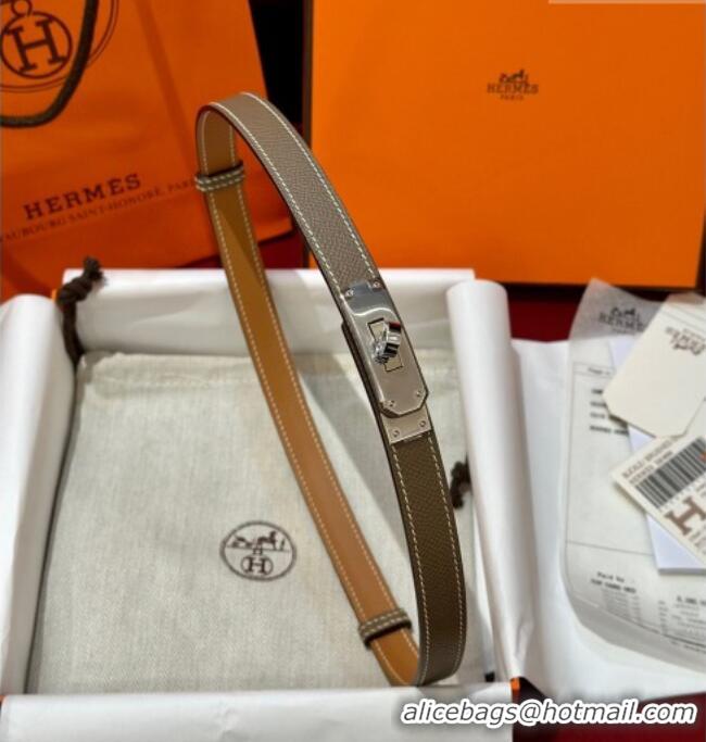 Top Grade Hermes Kelly Duo Belt 1.8cm in Epsom Calfskin H102202 Grey/Silver 2024