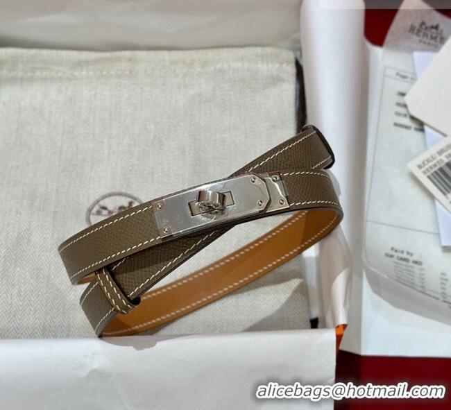 Top Grade Hermes Kelly Duo Belt 1.8cm in Epsom Calfskin H102202 Grey/Silver 2024