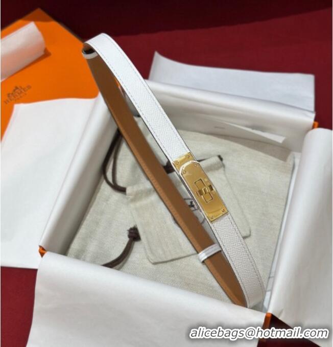 Grade Design Hermes Kelly Duo Belt 1.8cm in Epsom Calfskin H102202 White/Gold 2024