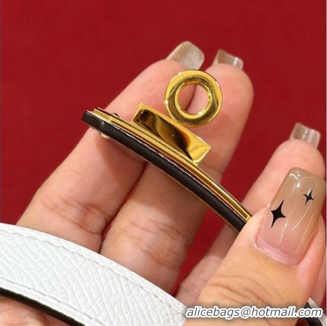 Grade Design Hermes Kelly Duo Belt 1.8cm in Epsom Calfskin H102202 White/Gold 2024