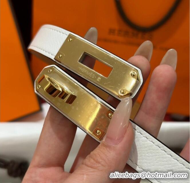 Grade Design Hermes Kelly Duo Belt 1.8cm in Epsom Calfskin H102202 White/Gold 2024