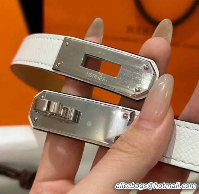 Good Looking Hermes Kelly Duo Belt 1.8cm in Epsom Calfskin H102202 White/Silver 2024