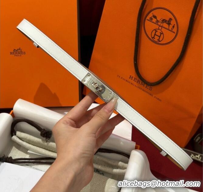 Good Looking Hermes Kelly Duo Belt 1.8cm in Epsom Calfskin H102202 White/Silver 2024