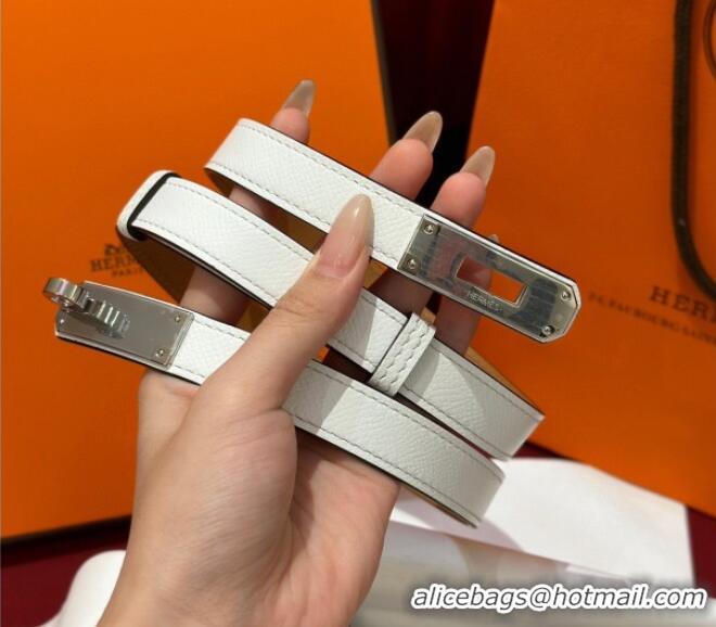 Good Looking Hermes Kelly Duo Belt 1.8cm in Epsom Calfskin H102202 White/Silver 2024