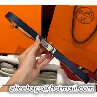 Luxury Cheap Hermes Kelly Duo Belt 1.8cm in Epsom Calfskin H102202 Blue/Silver 2024