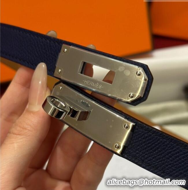 Luxury Cheap Hermes Kelly Duo Belt 1.8cm in Epsom Calfskin H102202 Blue/Silver 2024