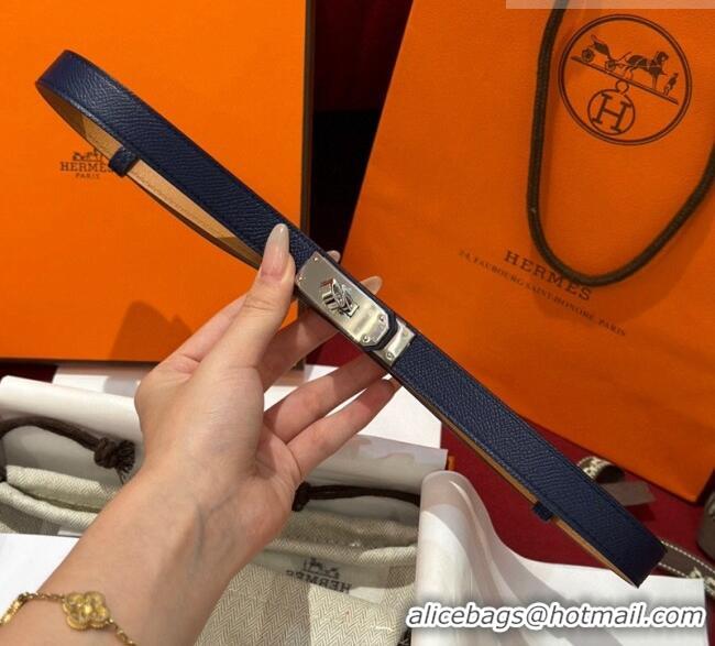Luxury Cheap Hermes Kelly Duo Belt 1.8cm in Epsom Calfskin H102202 Blue/Silver 2024