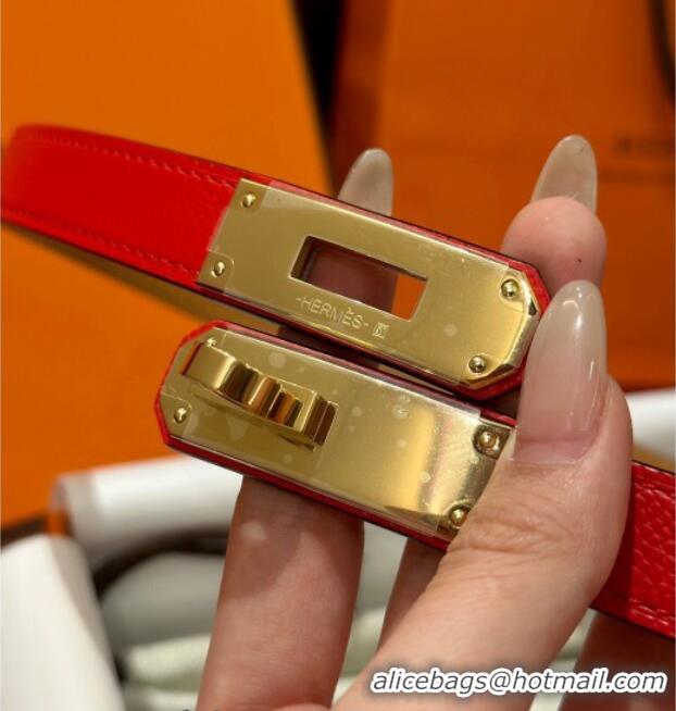 Good Taste Hermes Kelly Duo Belt 1.8cm in Epsom Calfskin H102202 Red/Gold 2024