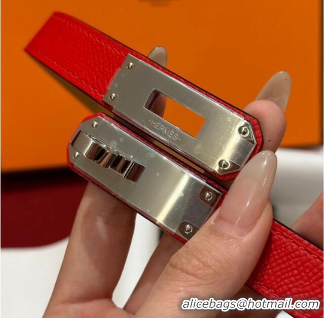 Low Cost Hermes Kelly Duo Belt 1.8cm in Epsom Calfskin H102202 Red/Silver 2024