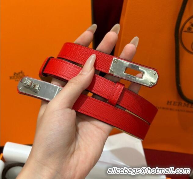 Low Cost Hermes Kelly Duo Belt 1.8cm in Epsom Calfskin H102202 Red/Silver 2024