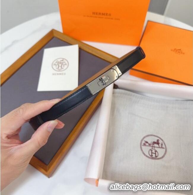 Good Taste Hermes Kelly Duo Belt 1.8cm in Calfskin Leather H102202 Black/Silver 2024